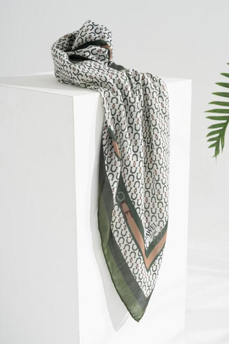 Kadın Tesettür Digital Desen 1 Soft Eşarp KOYU HAKİ - Jawel