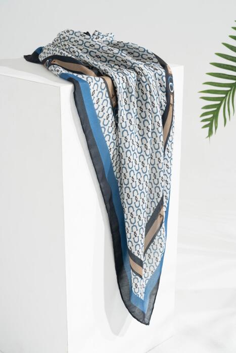 Kadın Tesettür Digital Desen 1 Soft Eşarp İNDİGO - Jawel
