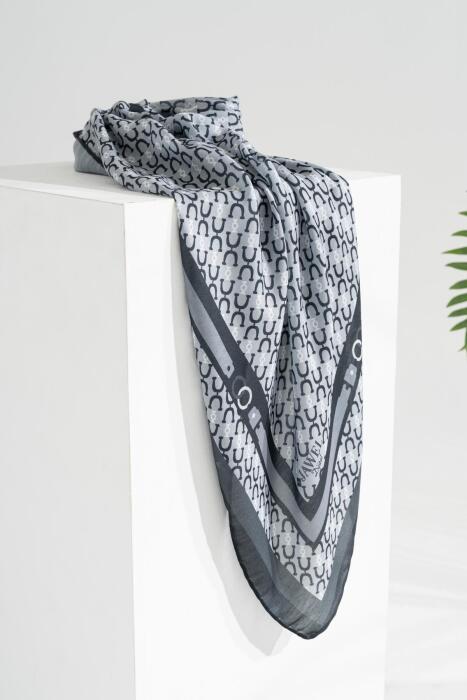 Kadın Tesettür Digital Desen 1 Soft Eşarp ANTRASİT GRİ - Jawel