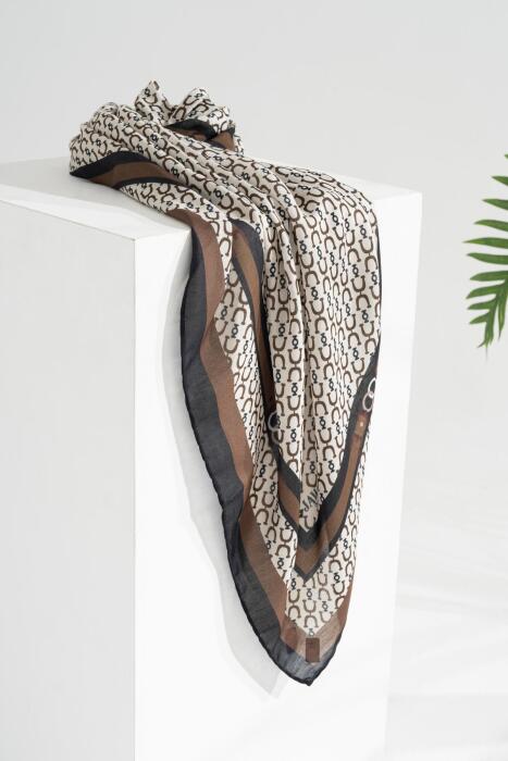 Kadın Tesettür Digital Desen 1 Soft Eşarp SİYAH HAKİ - Jawel
