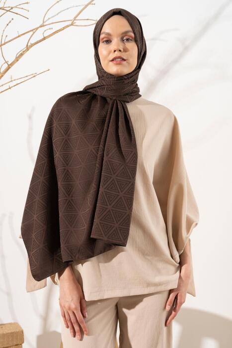 Kadın Piramit Desenli Jakarlı Şal ACI KAHVE - Jawel