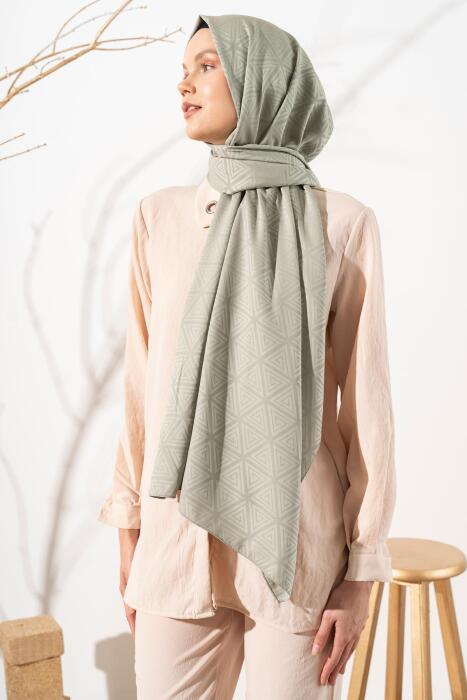 Kadın Piramit Desenli Jakarlı Şal SOFT YEŞİL 