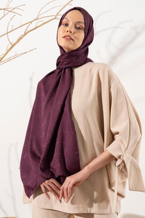 Kadın Piramit Desenli Jakarlı Şal MÜRDÜM - Jawel