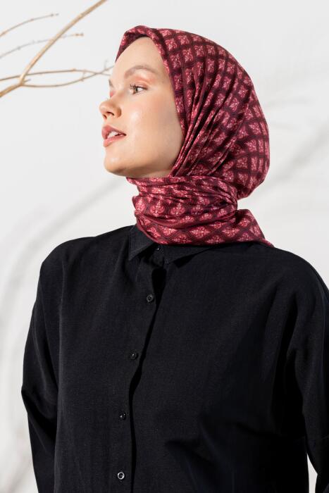 Kadın Küçük Etnik Desen Soft Eşarp BORDO - Jawel