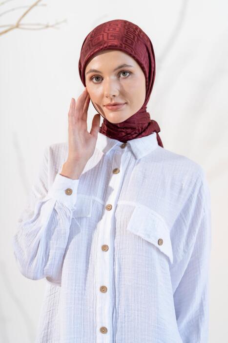 Kadın Mozaik Desenli Jakarlı Eşarp BORDO - Jawel