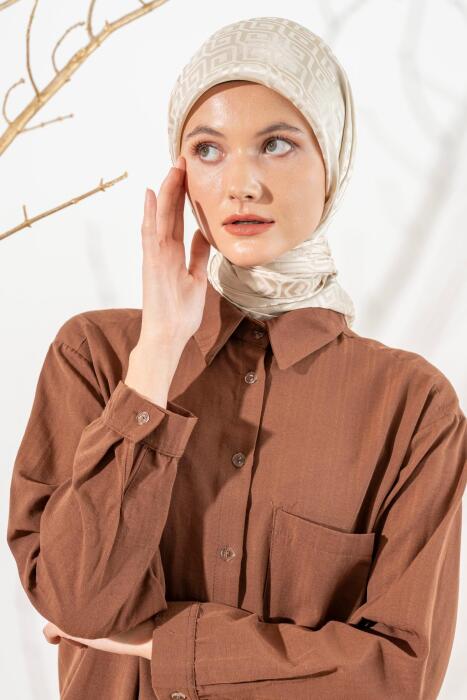 Kadın Mozaik Desenli Jakarlı Eşarp BEJ 