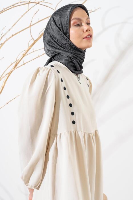 Kadın Mozaik Desenli Jakarlı Eşarp ANTRASİT 