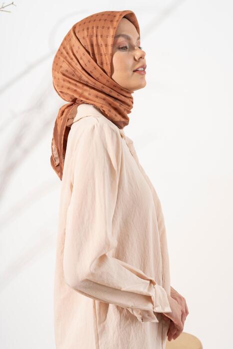 Kadın Küçük Kareli Soft Eşarp KAHVE - Jawel