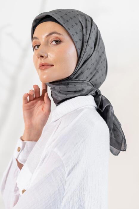Kadın Küçük Kareli Soft Eşarp ANTRASİT 
