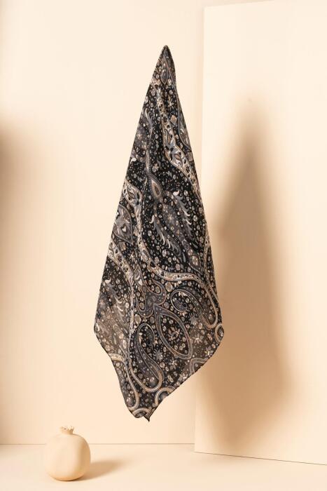 Kadın Etnik Desen Bürümcük Eşarp ANTRASİT - Jawel