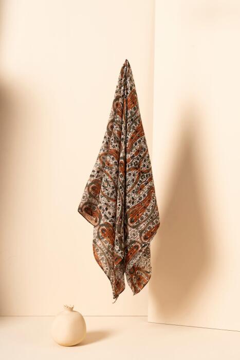 Kadın Etnik Desen Bürümcük Eşarp BEYAZ TARÇIN - Jawel