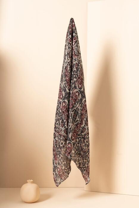 Kadın Etnik Desen Bürümcük Eşarp GRİ - Jawel