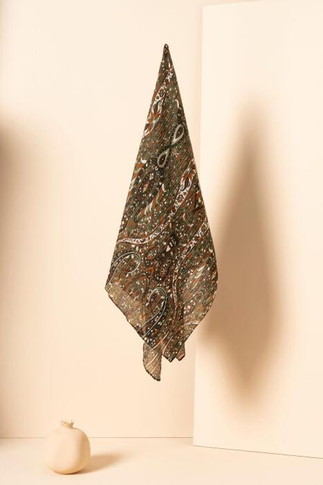 Kadın Etnik Desen Bürümcük Eşarp HAKİ TARÇIN - Jawel