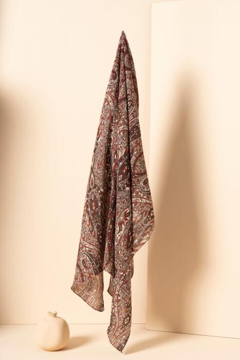 Kadın Etnik Desen Bürümcük Eşarp VİZON - Jawel