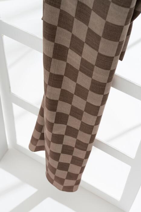 Kadın Dama Desenli Tesettür Jakarlı Şal 185x70 Cm VİZON 