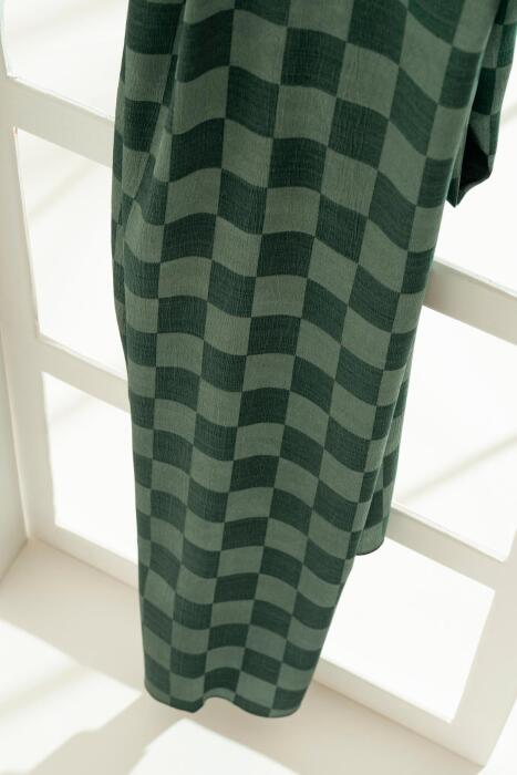 Kadın Dama Desenli Tesettür Jakarlı Şal 185x70 Cm HAKİ - Jawel