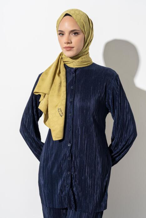 Kadın Geometrik Desen Jakarlı Şal YAĞ YEŞİLİ - Jawel