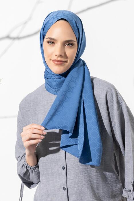 Kadın Geometrik Desen Jakarlı Şal İNDİGO - Jawel