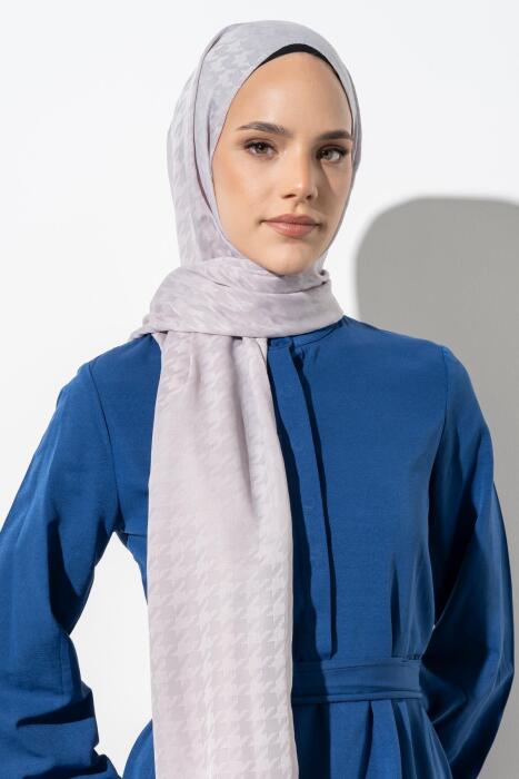 Kadın Tesettür Jakarlı Küçük Desen Kazayağı Şal GÜMÜŞ GRİ 