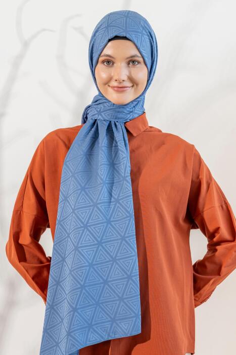 Kadın Piramit Desenli Jakarlı Şal İNDİGO - Jawel