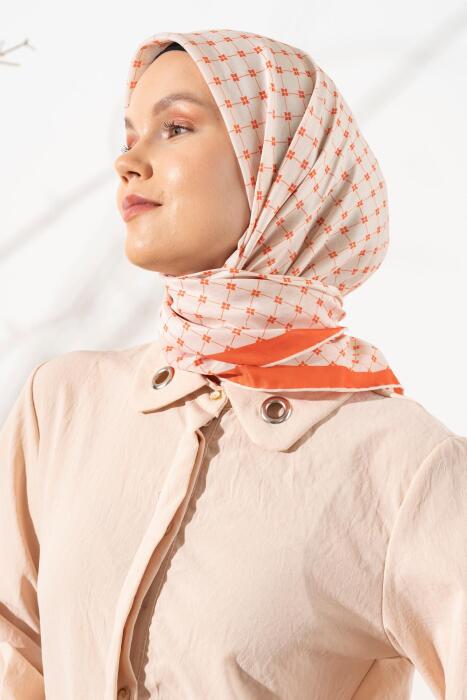 Kadın Küçük Kareli Soft Eşarp TURUNCU - Jawel