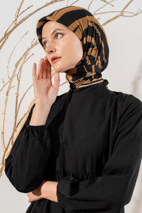 Kadın Zebra Desen Soft Eşarp SİYAH HARDAL 