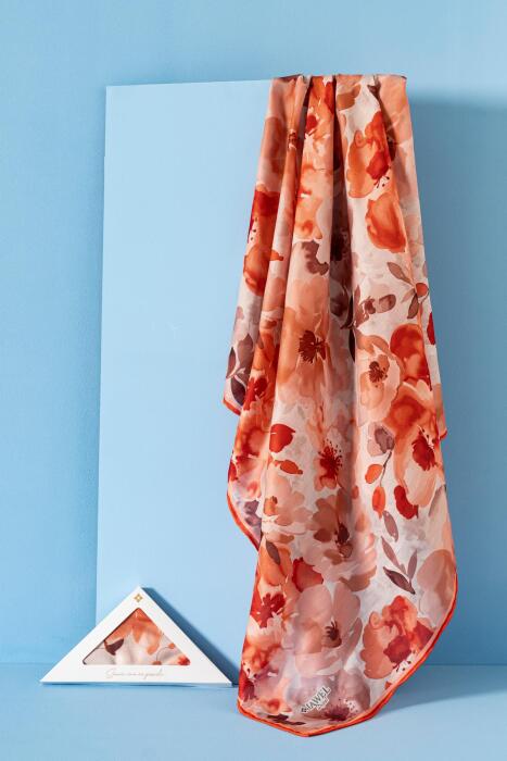 Kadın Desenli Peonia Soft Eşarp TURUNCU - Jawel