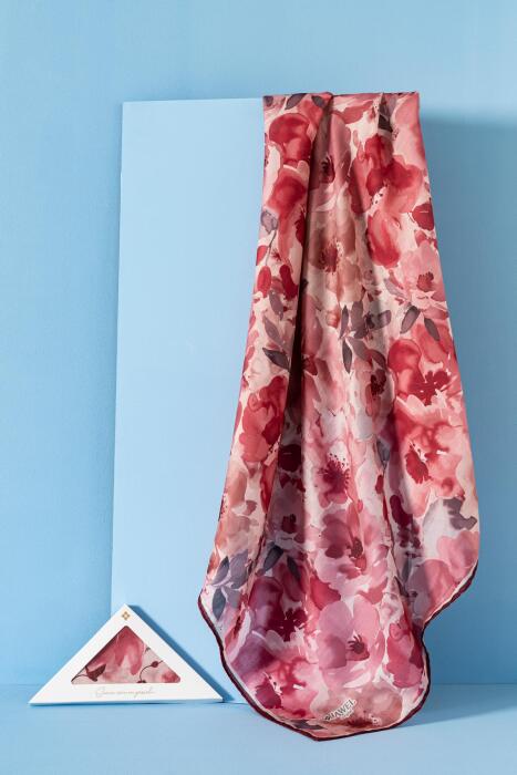 Kadın Desenli Peonia Soft Eşarp KREM BORDO - Jawel