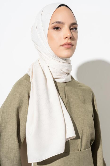 Kadın Geometrik Desen Jakarlı Şal KREM - Jawel