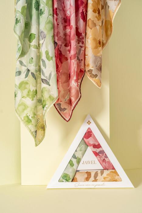 Kadın Peonia Soft Eşarp Paketi (Sarı-Krem Bordo-Yeşil) - Jawel