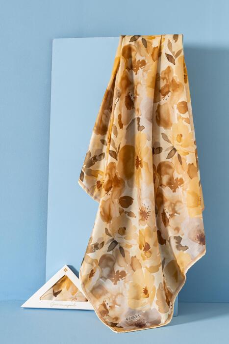 Kadın Desenli Peonia Soft Eşarp SARI - Jawel