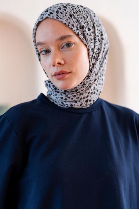 Kadın Ütü İstemeyen Çakıl Desen Bürümcük Şal 190*80 Cm AÇIK GRİ SİYAH - Jawel