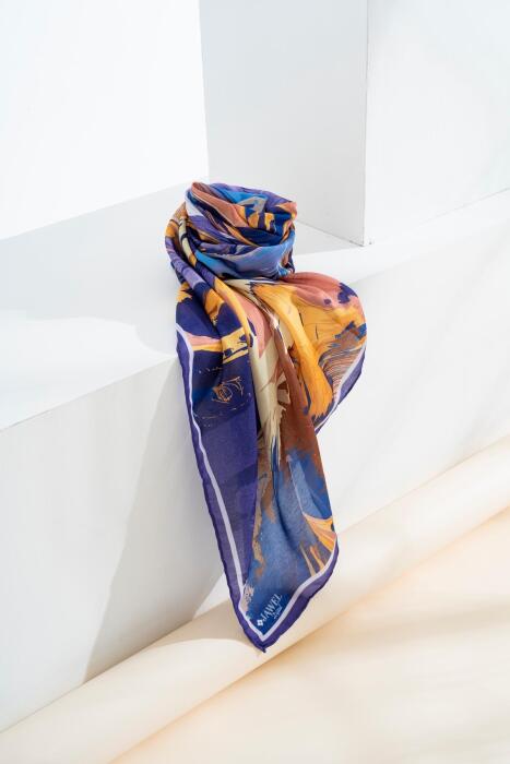 Kadın Digital Baskılı Fırça Desen Soft Eşarp 90x90 Cm MOR - Jawel