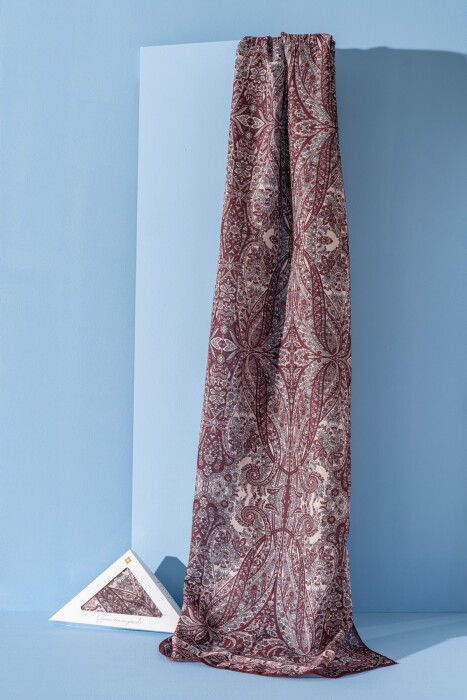 Kadın Etnik Desen Soft Nysa Şal BORDO - Jawel