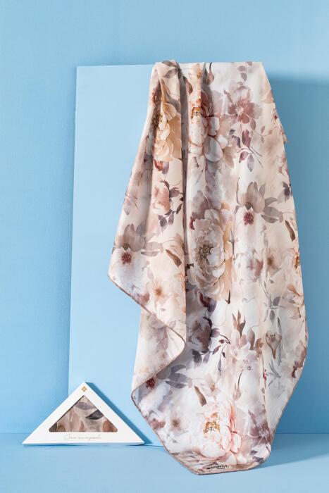 Kadın Çiçek Desenli Ephedra Soft Eşarp VİZON - Jawel