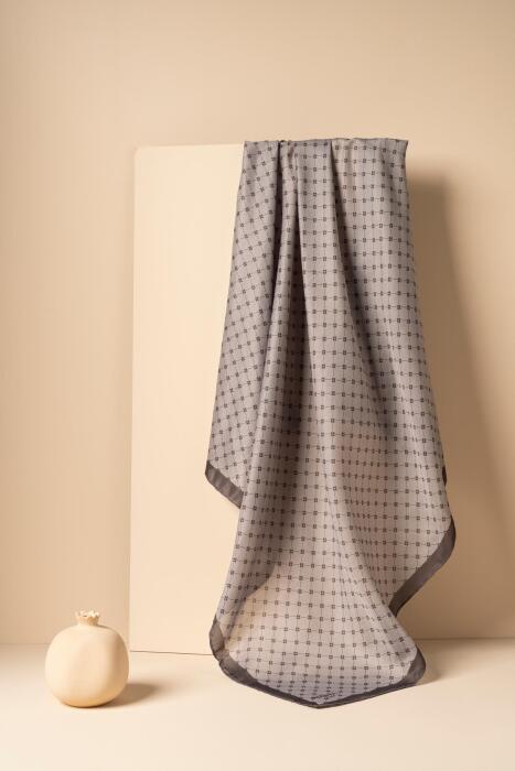 Kadın Küçük Kareli Soft Eşarp KOYU GRİ - Jawel