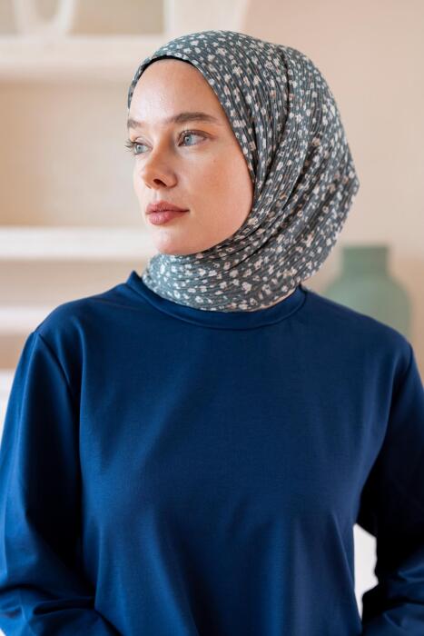 Kadın Ütü İstemeyen Çakıl Desen Bürümcük Şal 190*80 Cm KÜF YEŞİLİ KREM - Jawel