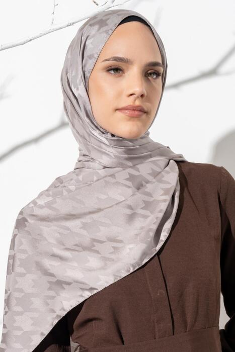 Kadın Tesettür Jakarlı Büyük Desen Kazayağı Şal GRİ - Jawel