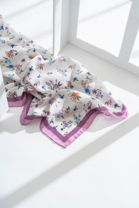 Kadın Digital Baskılı Çiçek Desen Soft Eşarp LİLA - Jawel