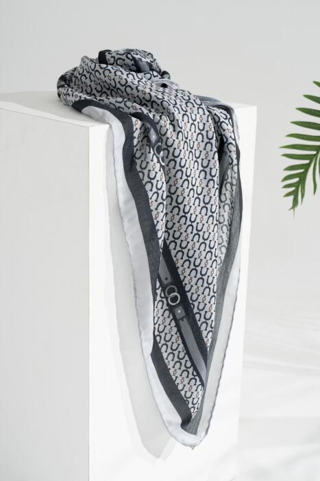Kadın Tesettür Digital Desen 1 Soft Eşarp KOYU GRİ 