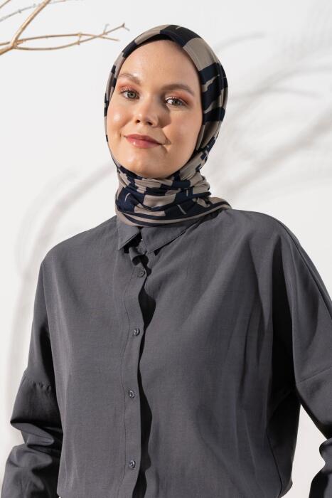 Kadın Zebra Desen Soft Eşarp LACİVERT VİZON 