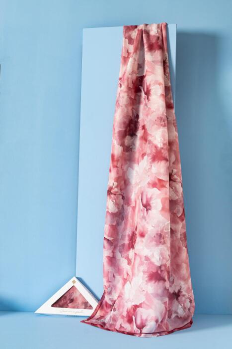 Kadın Desenli Aquarelle Soft Şal KREM BORDO - Jawel