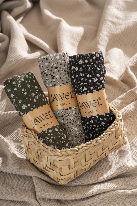 Kadın Kırışmaz Tesettür 3'lü Bürümcük Şal Paketi (Siyah-Koyu Vizon-Haki) - Jawel