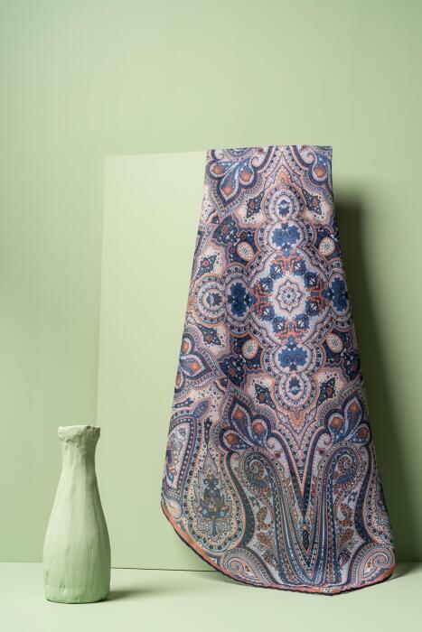 Kadın Etnik Desenli Soft Eşarp LACİVERT TURUNCU - Jawel