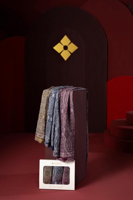 Kadın Müslin Şal Paketi Petra (Hardal-Lacivert -Mürdüm) - Jawel