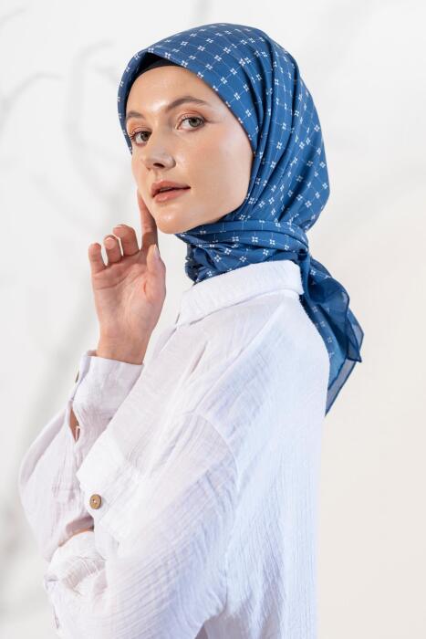Kadın Küçük Kareli Soft Eşarp İNDİGO 