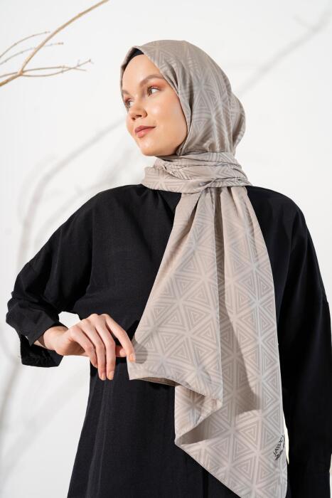 Kadın Piramit Desenli Jakarlı Şal VİZON 