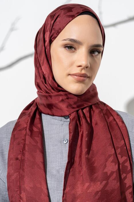 Kadın Tesettür Jakarlı Büyük Desen Kazayağı Şal BORDO 