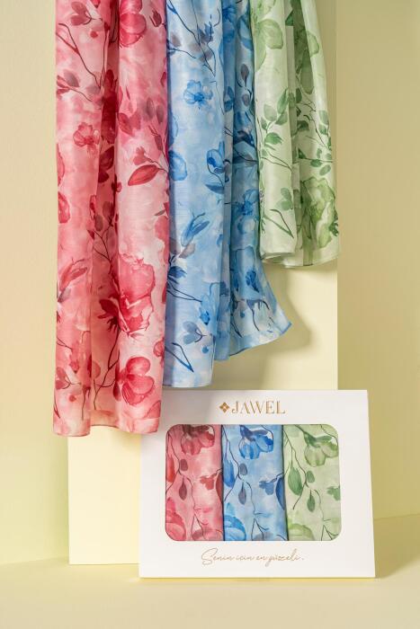 Kadın Pachira Soft Şal Paketi (Yeşil-İndigo-Krem Bordo) - Jawel