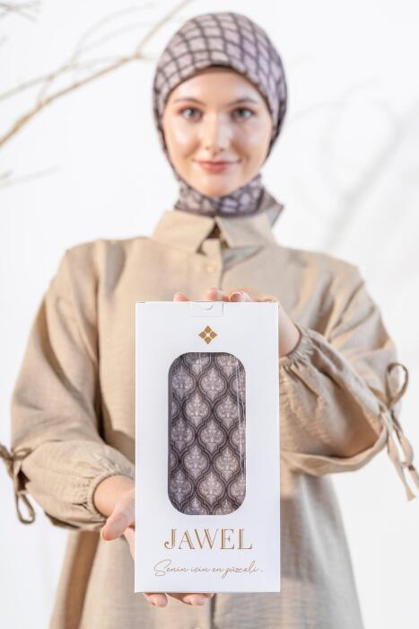 Kadın Küçük Etnik Desen Soft Eşarp KOYU VİZON 